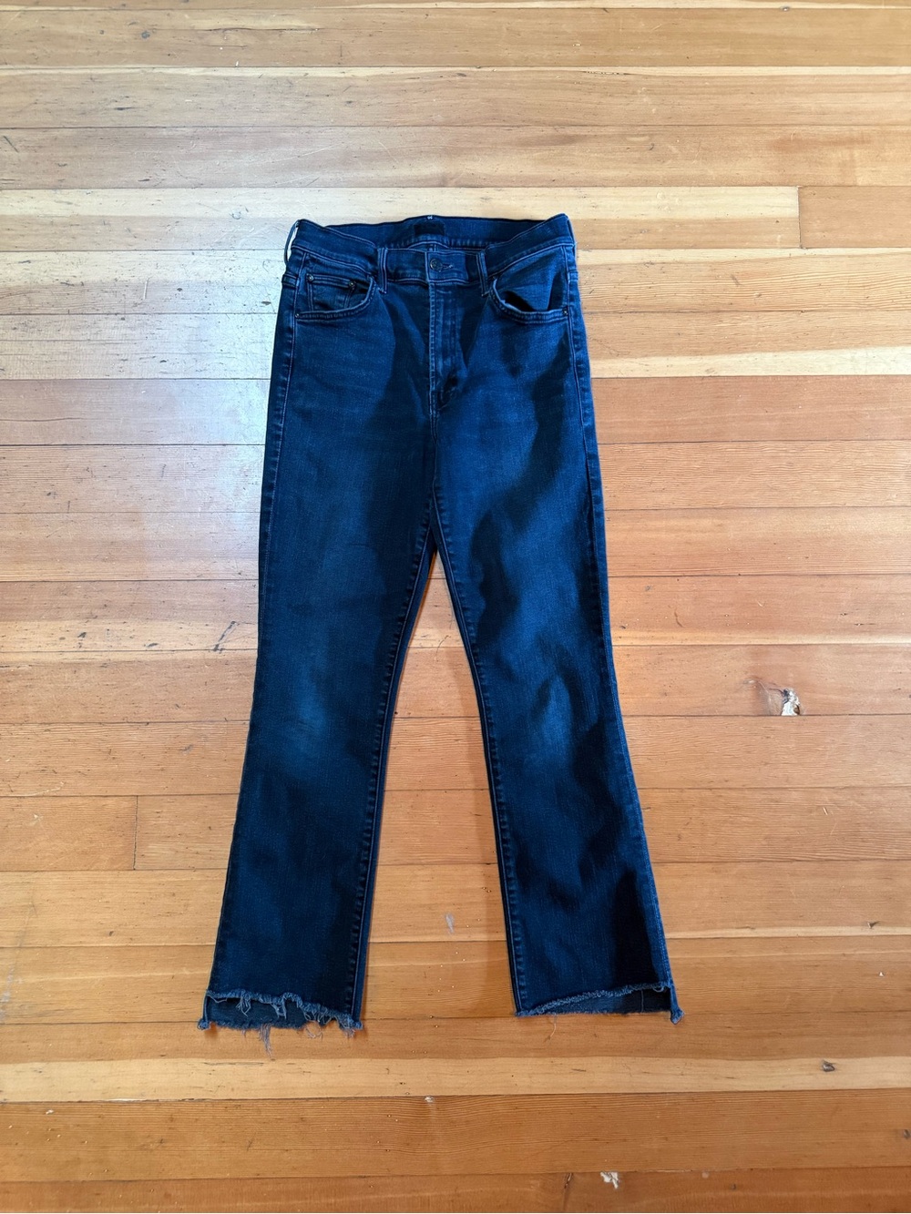 Mother The Insider Crop Step Fray Jeans Blue Dark Wash Cropped Denim Women's 28